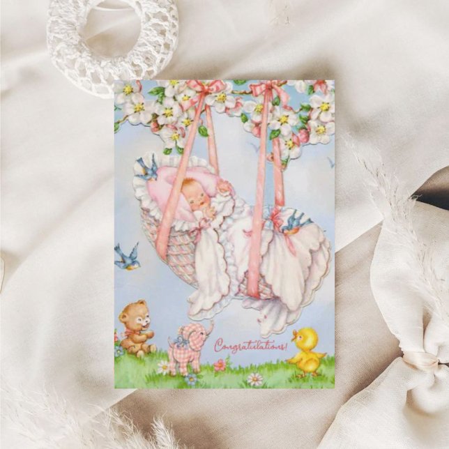 Cartão Nova placa para Parabéns de bebê Vintage (Criador carregado)