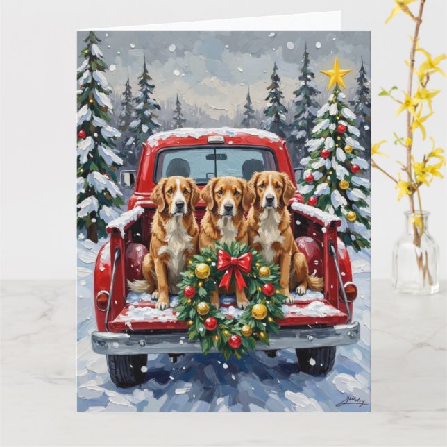 Cartão Nova Scotia Duck Tolling Retriever Christmas Red (Flor Amarela)
