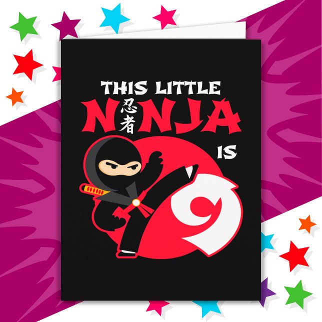 Cartão Nove Aniversário Festa de Crianças de 9 Anos Ninja (Criador carregado)
