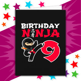 Cartão Nove anos de festa Karate Ninja Crianças 9º aniver