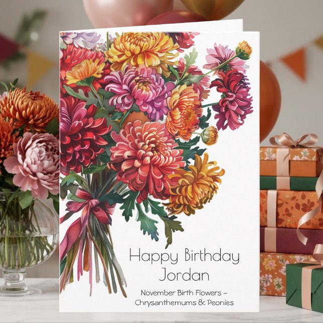 Cartão November Birth Flower Birthday Card | Mums & Peony (Criador carregado)