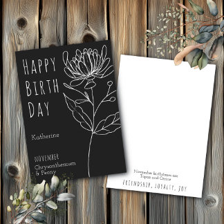 Cartão November Birth Flower Chrysanthemum & Peony