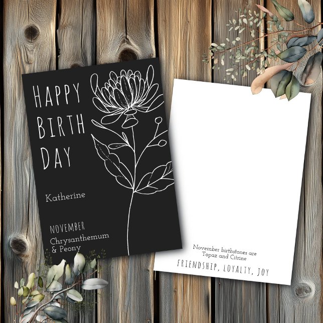 Cartão November Birth Flower Chrysanthemum & Peony  (Criador carregado)