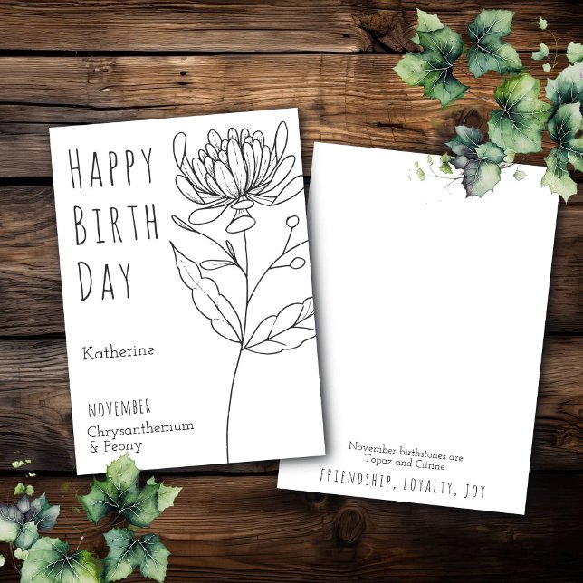 Cartão November Birth Flower Chrysanthemum & Peony  (Criador carregado)
