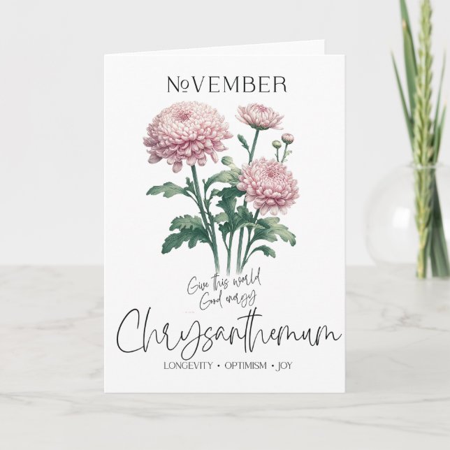 Cartão Novembro Aniversário Mês da Flor Chrysanthemum (Frente)