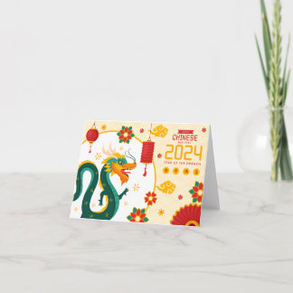 Cartão Novo Ano Chinês do Dragão Verde 2024