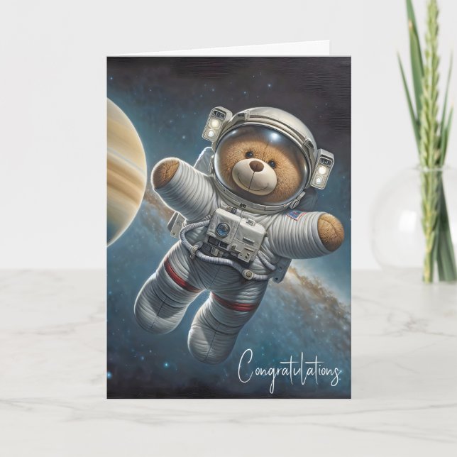 Cartão Novo Bebê Astronauta Urso de Teddy (Frente)