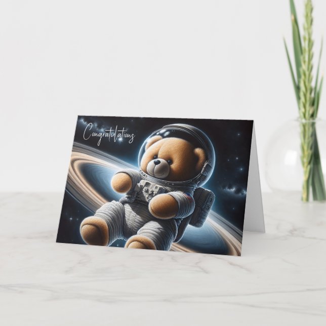 Cartão Novo Bebê Astronauta Urso de Teddy (Frente)