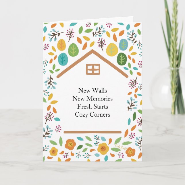 Cartão Novo Design Floral de Aquecimento da Casa (Frente)