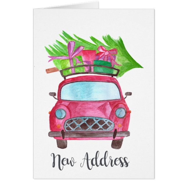 Cartão Novo endereço Classic Christmas Car (Frente)