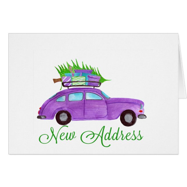 Cartão Novo endereço Classic Christmas Car (Frente Horizontal)