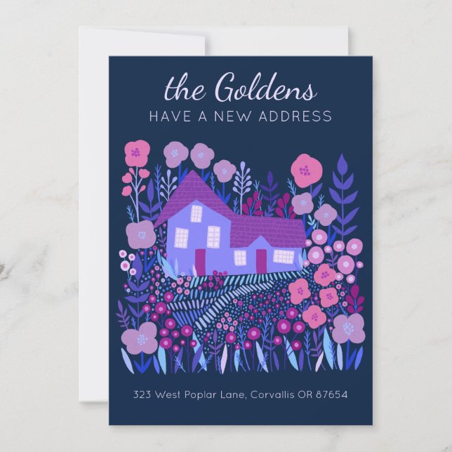Cartão Novo Endereço Doméstico Transferindo Flores de Arm (Frente)