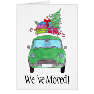 Cartão Novo endereço: Green Car Christmas Gifts Watercol