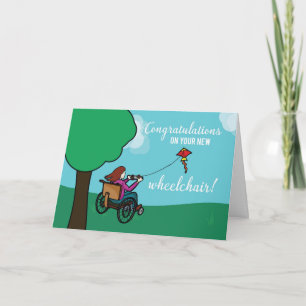 Cartão Novos Parabéns de cadeira de rodas, Garota, pipa