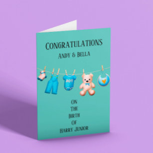 Cartão Novos Parabéns de chá Baby Boy personalizáveis