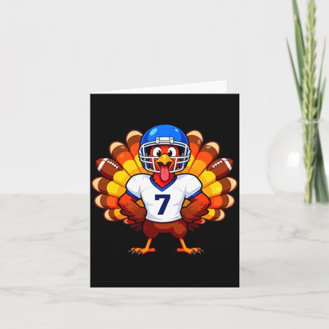 Cartão Number 7 Funny Thanksgiving Football Turkey Men Wo (Frente)