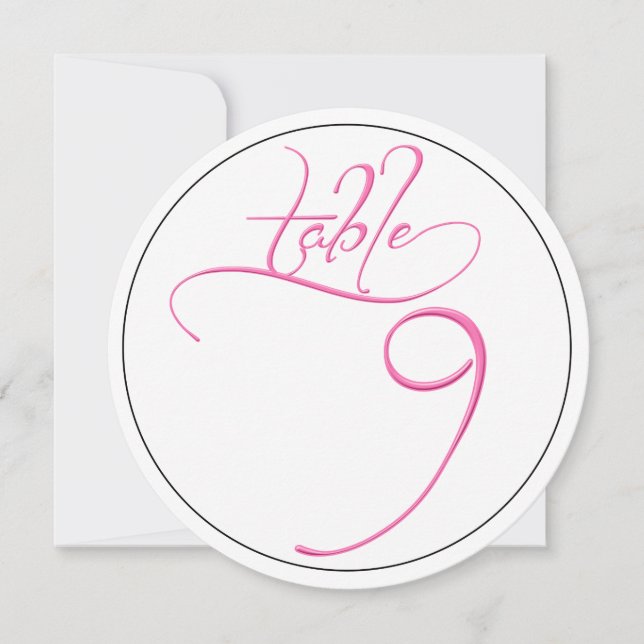 Cartão Número 9 de Mesa Redondo com Letra Caligráf (Frente)