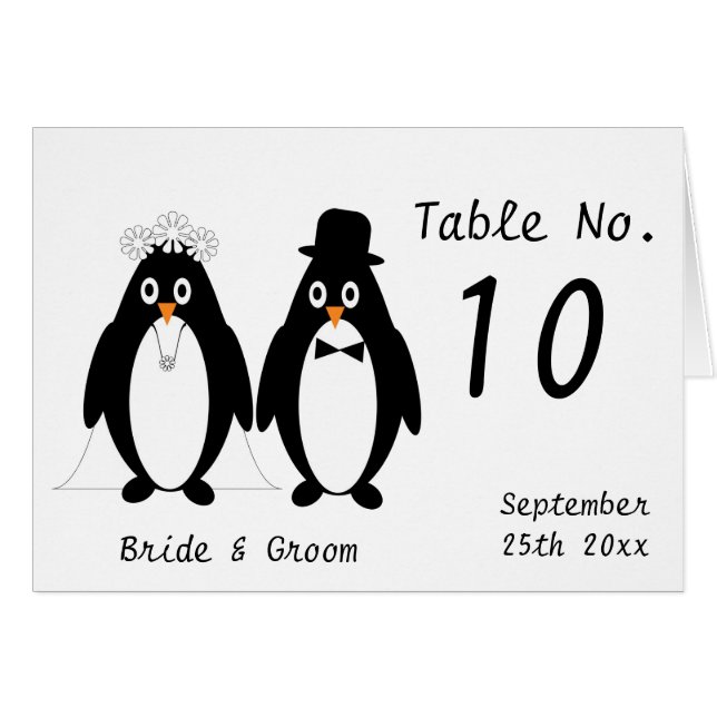 Cartão Número da Tabela de Casamento de Pinguins (Frente horizontal)