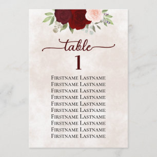 Cartão Número da Tabela do Gráfico de Casamento de Rosa V