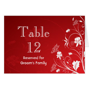Cartão Número da Tabela Floral de Casamento Vermelho e Br