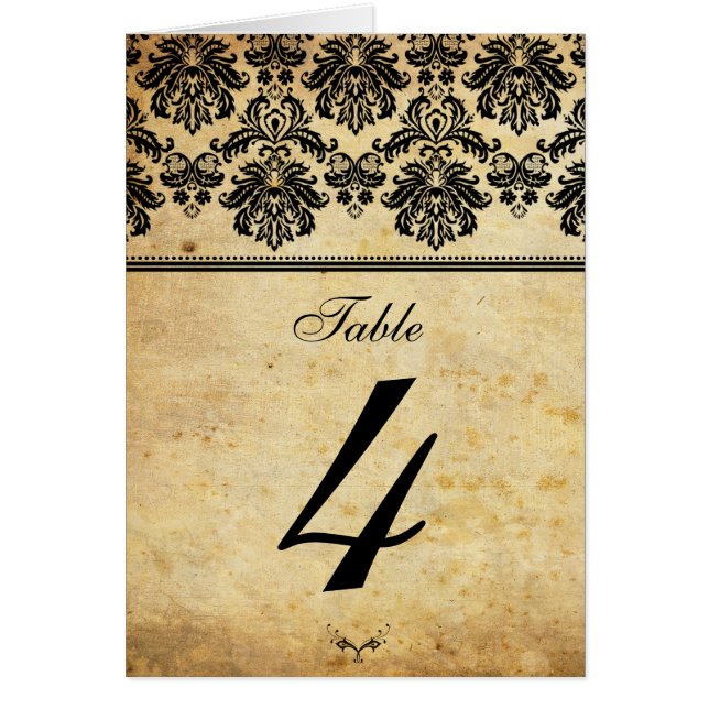 Cartão Número de Mesa do Vintage Damask (Frente)