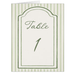 Cartão Número de Mesa Listrado para Casamento Verde