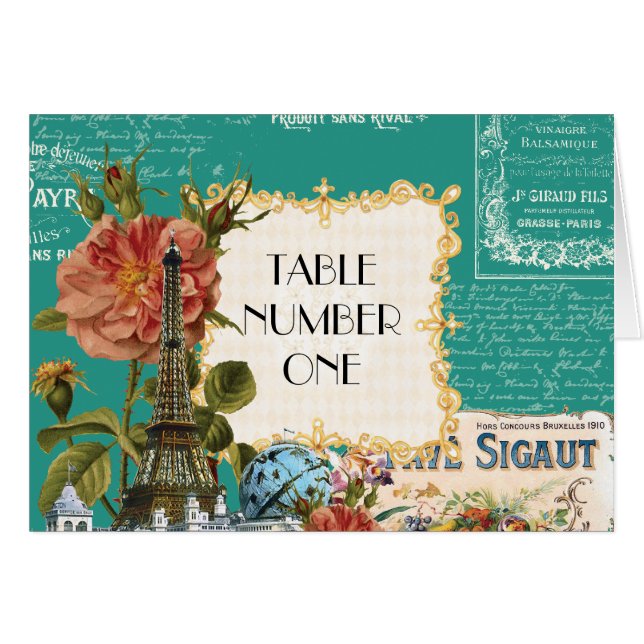 Cartão Números de creme da mesa da torre Eiffel do (Frente horizontal)