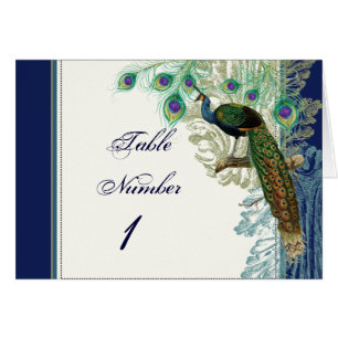 Cartão Números de Tabela de Penas de Peacock Vintage Mar