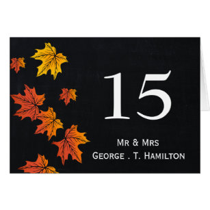Cartão Números de tabela do casamento outono do quadro de