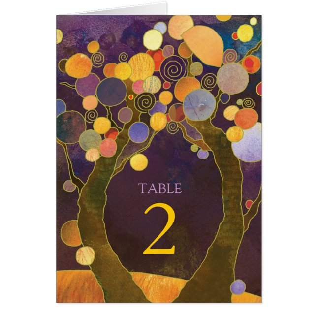 Cartão Números de Tabelas de Casamento Roxo de Árvores de (Frente)