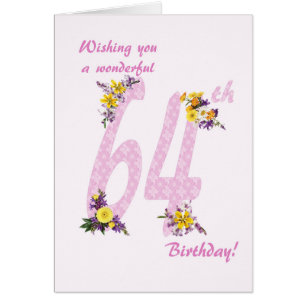 Cartão Números decorados de flores de aniversário de 64