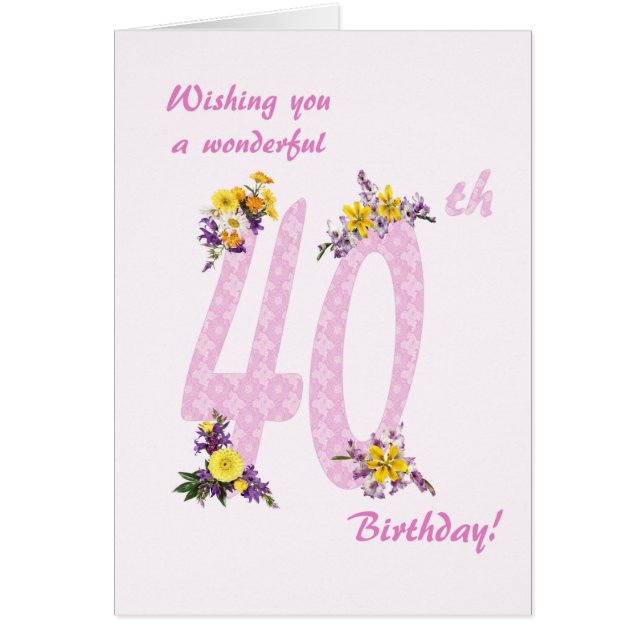 Cartão Números decorados do aniversário de 40 anos (Frente)