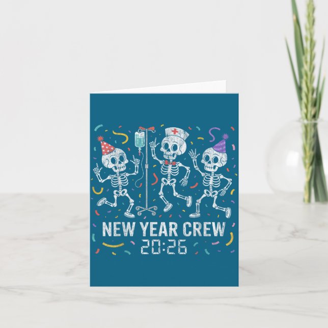 Cartão Nurse Skeleton New Year Crew 2026 Funny Er Icu Par (Frente)
