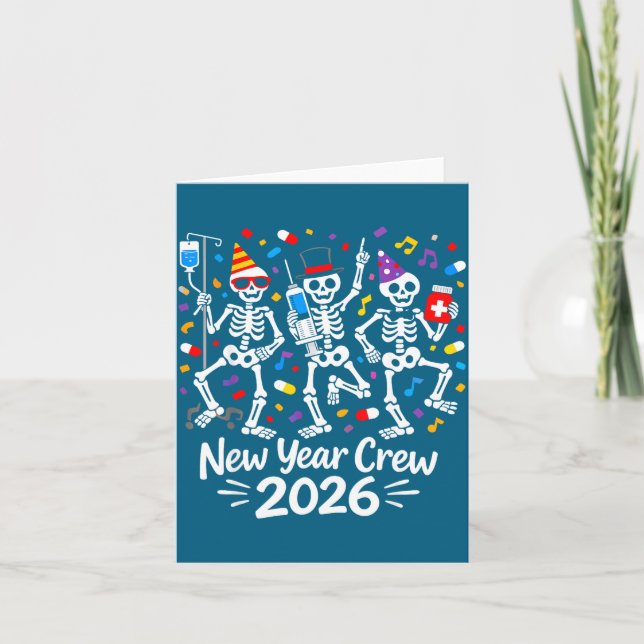 Cartão Nurse Skeleton New Year Crew 2026 Funny Er Icu Par (Frente)