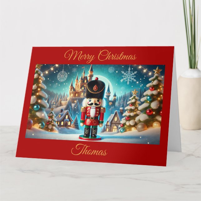 Cartão Nutcracker em uma vila de natal fantasiosa (Frente)