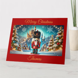Cartão Nutcracker em uma vila de natal fantasiosa