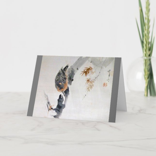 Cartão Nuthatch descendo uma árvore, Watanabe Seitei (Frente)