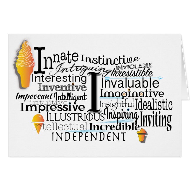 Cartão Nuvem Adjetiva do Word começando com a letra I (Frente Horizontal)