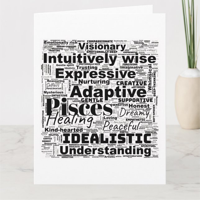 Cartão Nuvem de Palavras de Peixes Inspiração do Zodíaco (Frente)