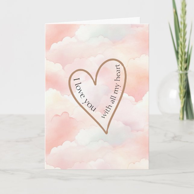 Cartão Nuvens Cor-de-Rosa Coração de Amor (Frente)