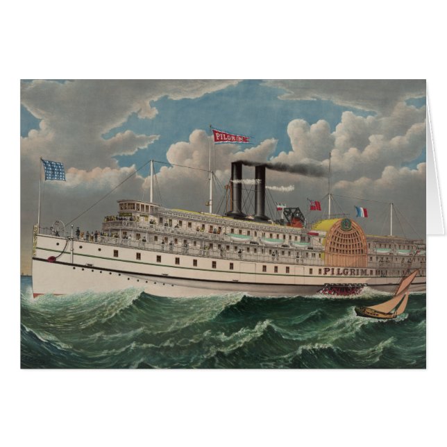 Cartão NY Voyage Grand PaddleWheel Steamboat O Peregrino (Frente Horizontal)