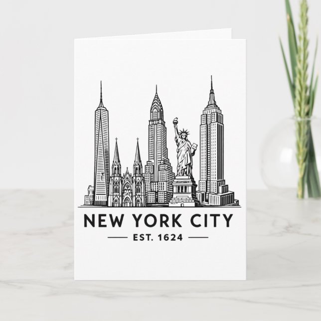 Cartão NYC Skyline Illustration with Statue of Liberty (Frente)