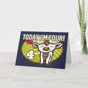 Cartão O 4º aniversário do garoto hoje eu sou quatro! V