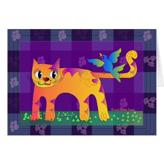 Cartão O almoço do gato por Debbie Jensen (Frente Horizontal)