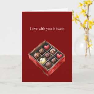 Cartão O amor com você é doce Corações de Chocolate