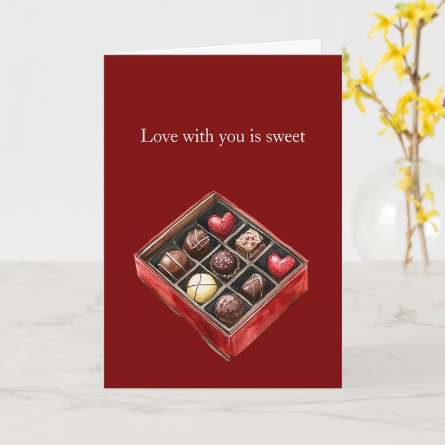 Cartão O amor com você é doce Corações de Chocolate (Flor Amarela)