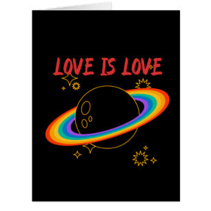 Cartão O amor é o amor. Planeta arco-íris. Placa LGBTQ+or