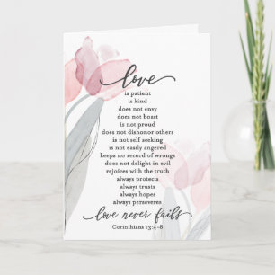 Cartão O Amor é Paciente Tulipas Rosa Bíblia Casamento