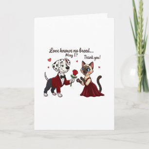 Cartão O Amor Não Conhece Raça Dálmata e Gato Siames