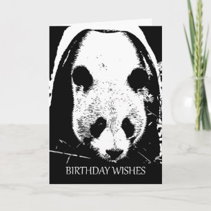 Cartão O Aniversário Do Urso Panda Deseja A Preto E Bran